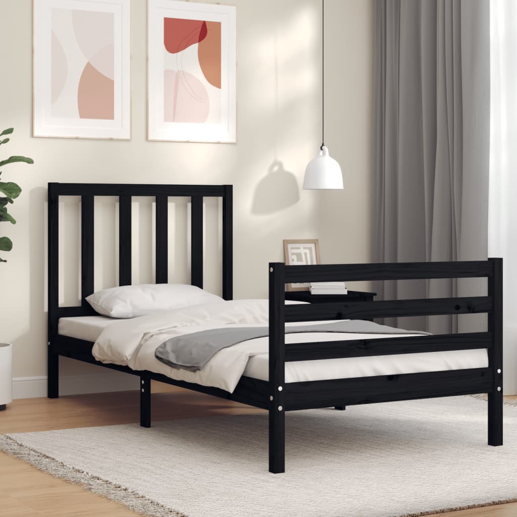 vidaXL Bed Frame without Mattress Black 90x200 cm Solid Wood Pine