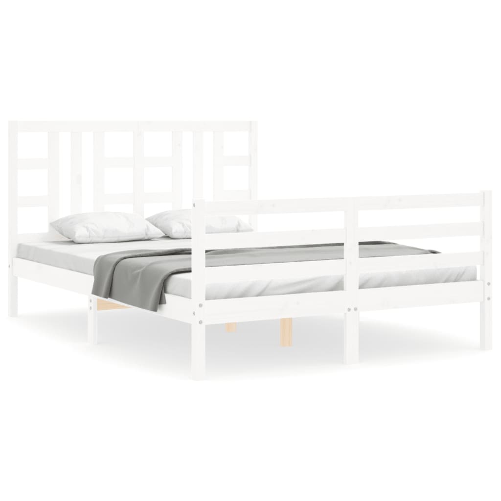 vidaXL Bed Frame without Mattress White Double Solid Wood Pine