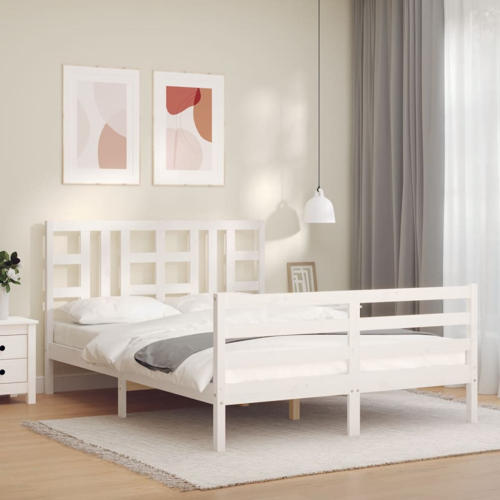 vidaXL Bed Frame without Mattress White Double Solid Wood Pine