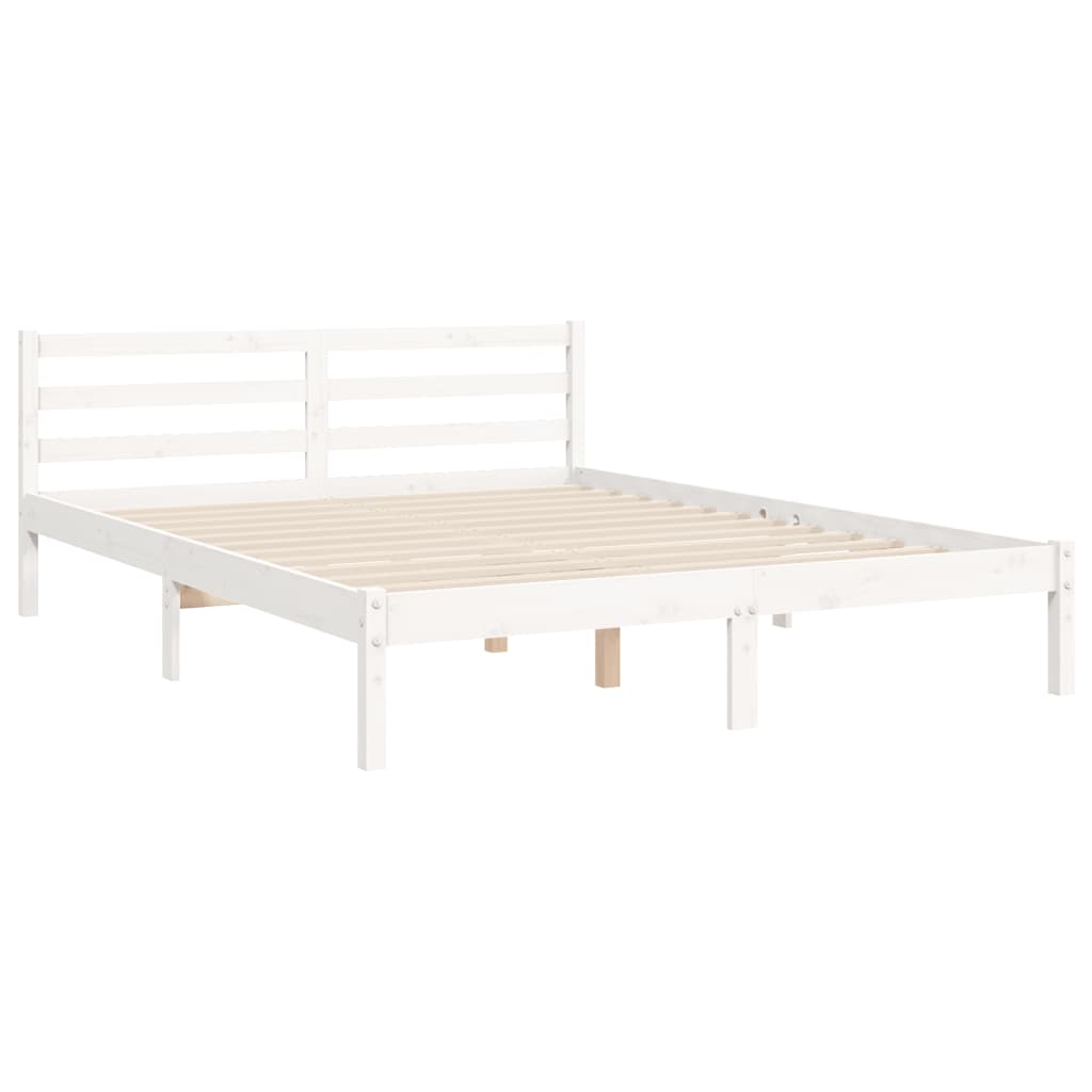 vidaXL Bed Frame without Mattress White Double Solid Wood Pine