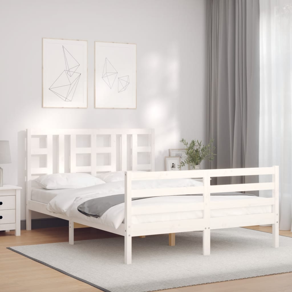 vidaXL Bed Frame without Mattress White Double Solid Wood Pine