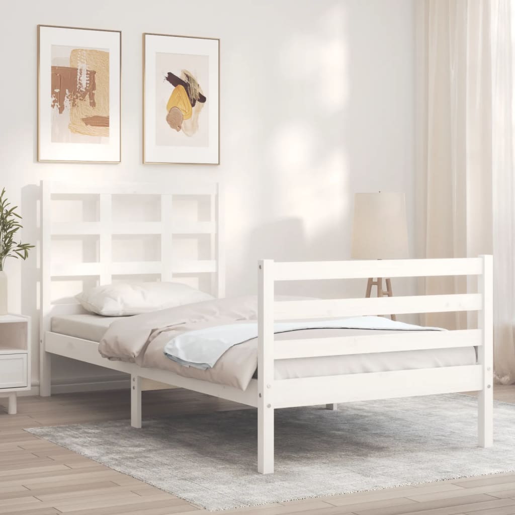 vidaXL Bed Frame without Mattress White Small Single Solid Wood