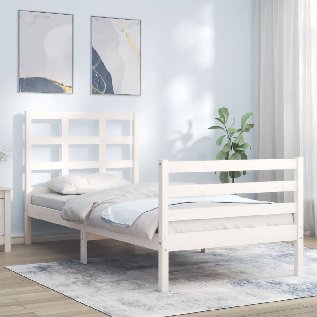 vidaXL Bed Frame without Mattress White Small Single Solid Wood