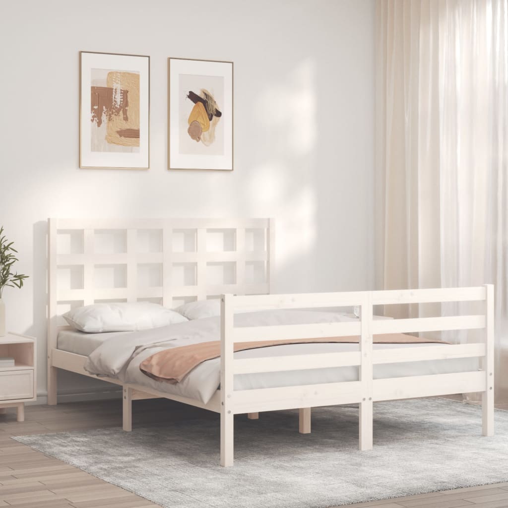 vidaXL Bed Frame without Mattress White Double Solid Wood