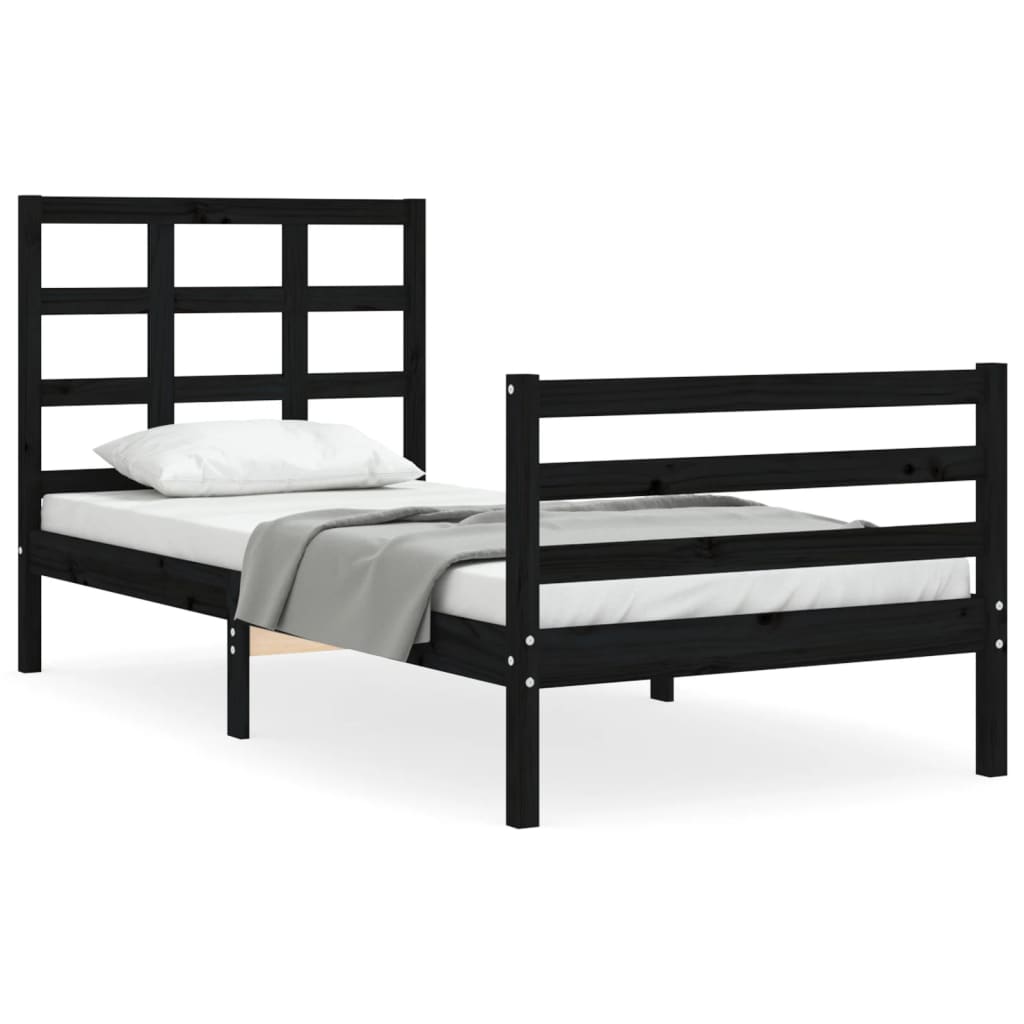 vidaXL Bed Frame without Mattress Black 90x200 cm Solid Wood