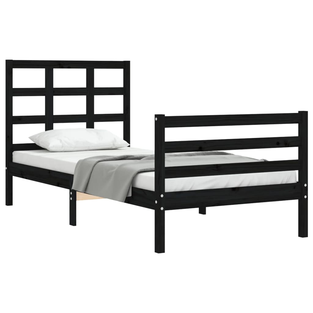 vidaXL Bed Frame without Mattress Black 90x200 cm Solid Wood