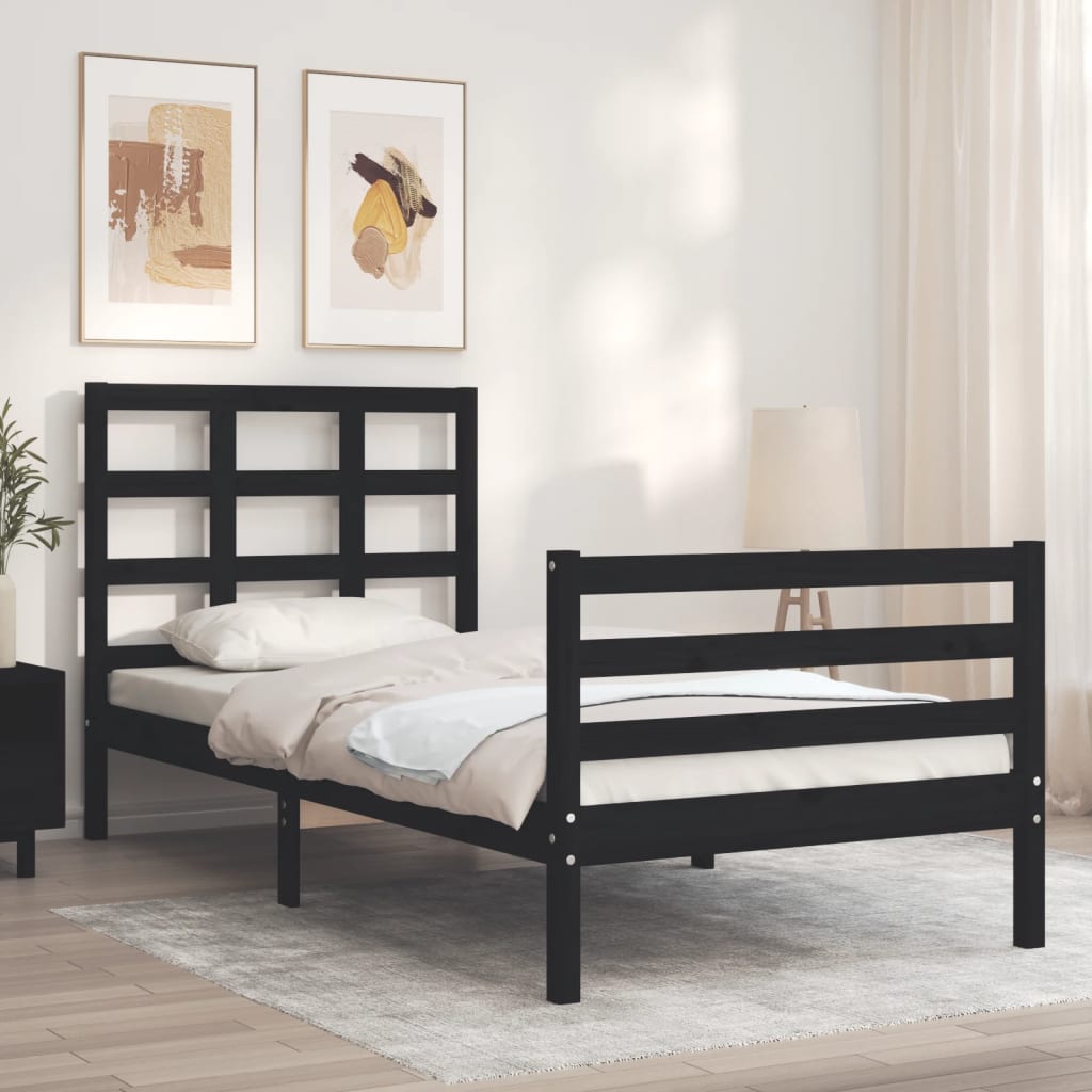 vidaXL Bed Frame without Mattress Black 90x200 cm Solid Wood