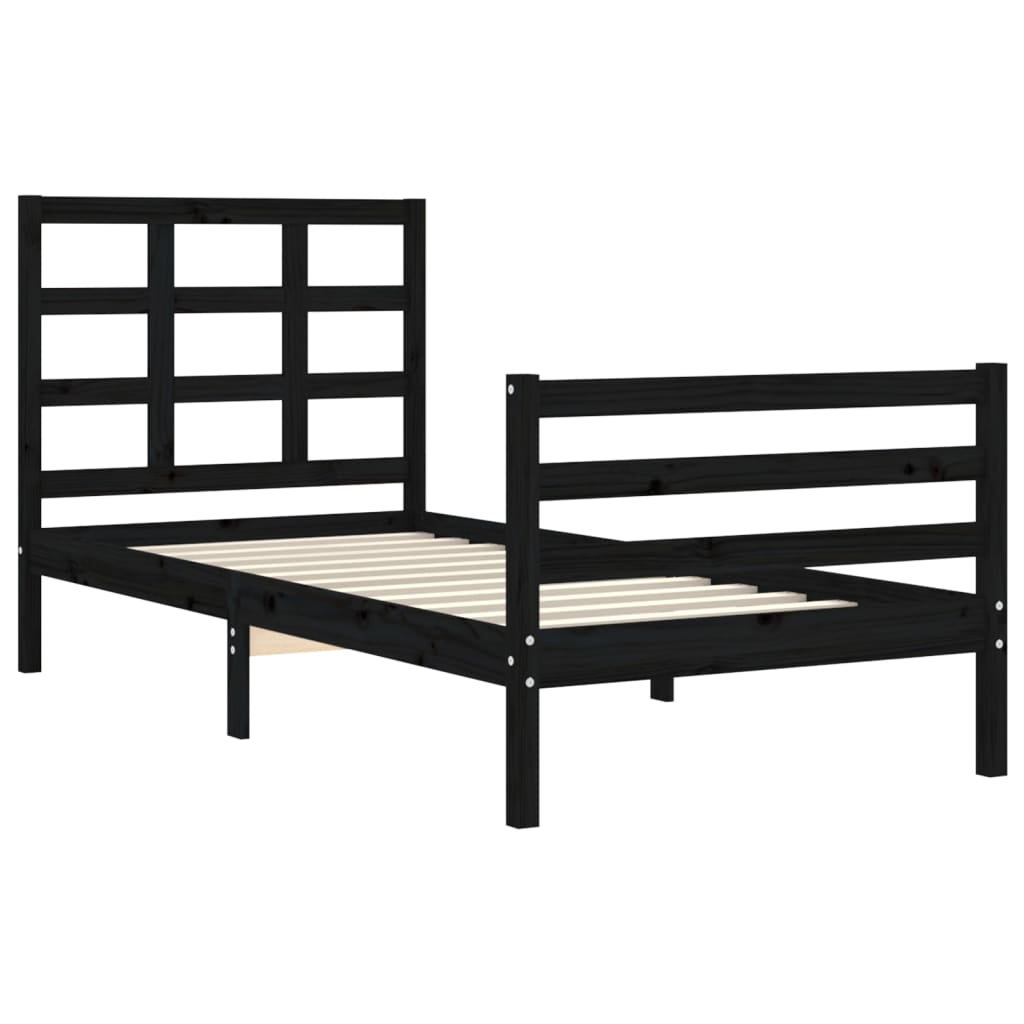 vidaXL Bed Frame without Mattress Black 90x200 cm Solid Wood