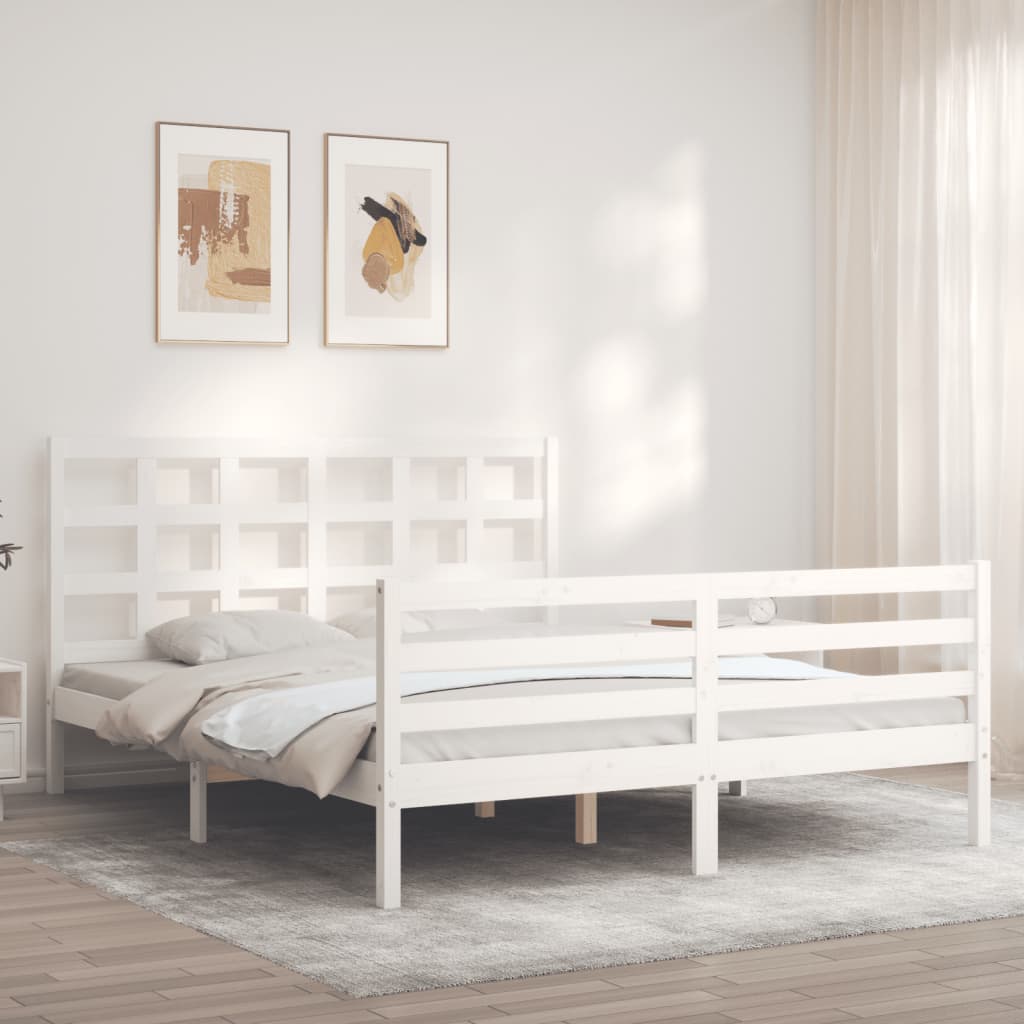 vidaXL Bed Frame without Mattress White King Size Solid Wood