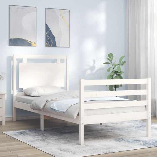 vidaXL Bed Frame without Mattress White Small Single Solid Wood