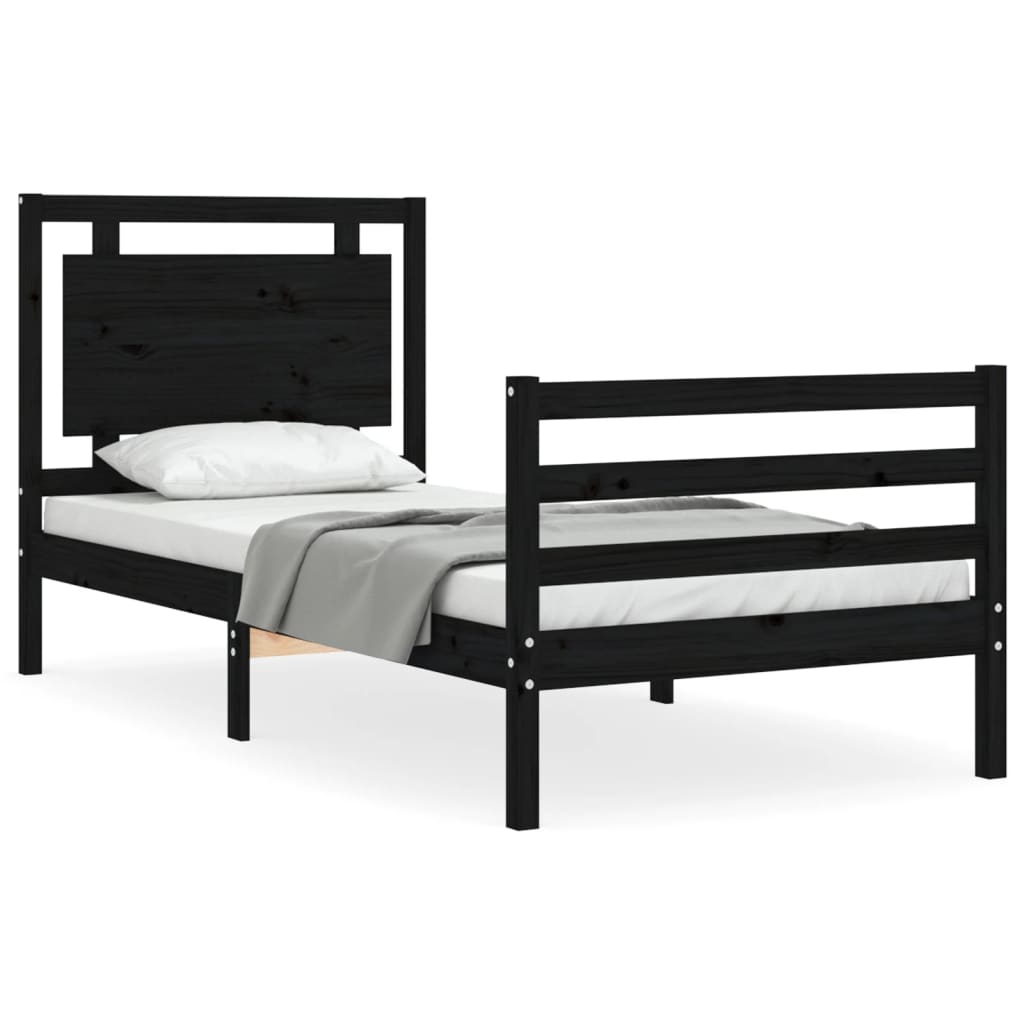 vidaXL Bed Frame without Mattress Black 90x200 cm Solid Wood