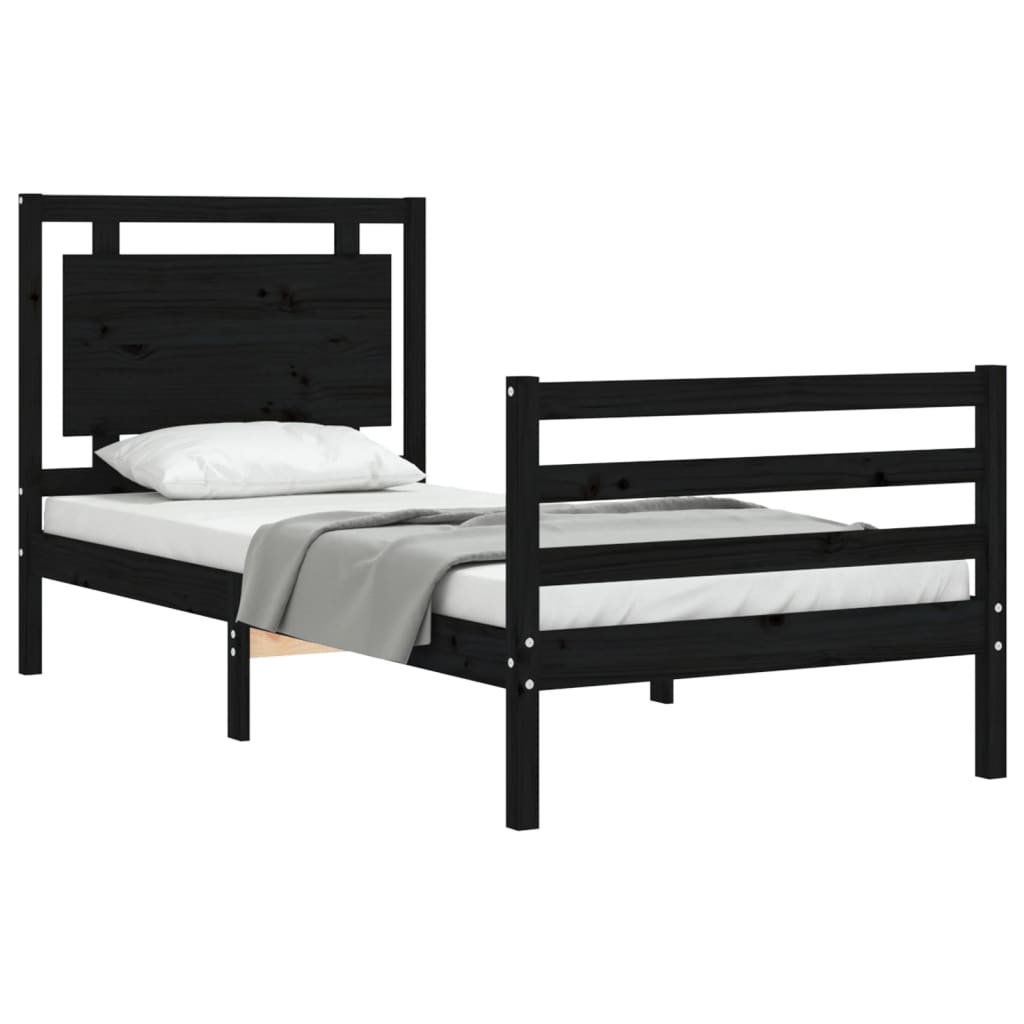 vidaXL Bed Frame without Mattress Black 90x200 cm Solid Wood