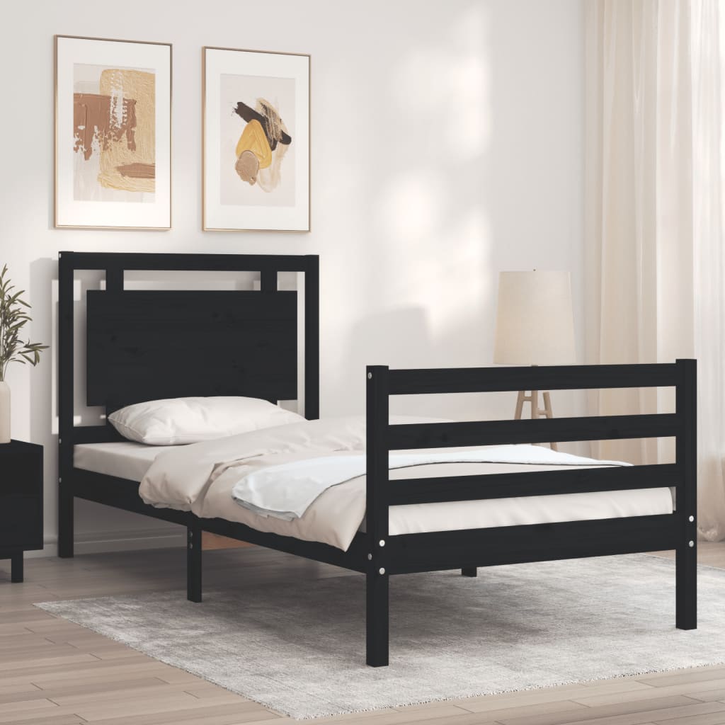 vidaXL Bed Frame without Mattress Black 90x200 cm Solid Wood