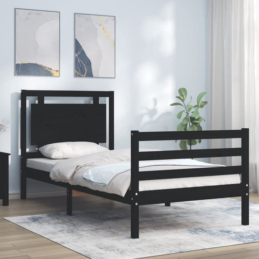 vidaXL Bed Frame without Mattress Black 90x200 cm Solid Wood