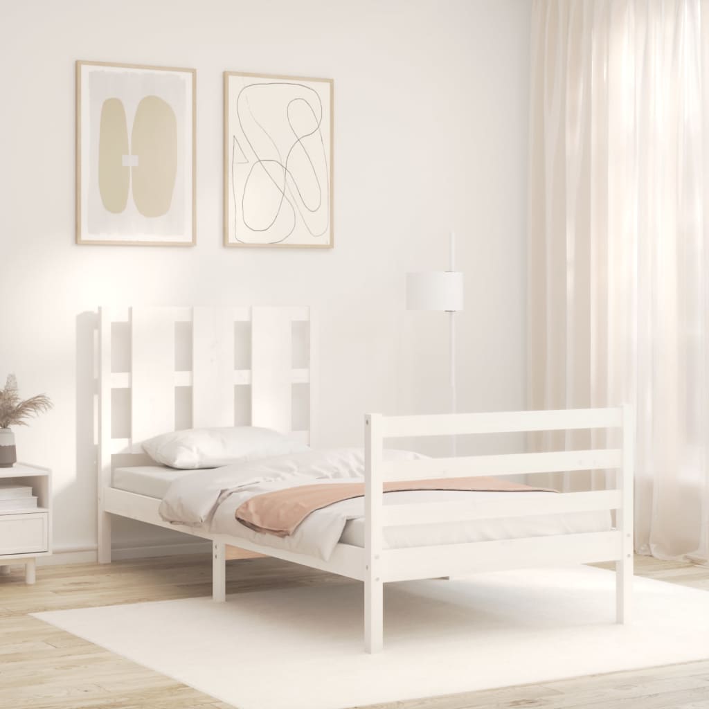 vidaXL Bed Frame without Mattress White Small Single Solid Wood