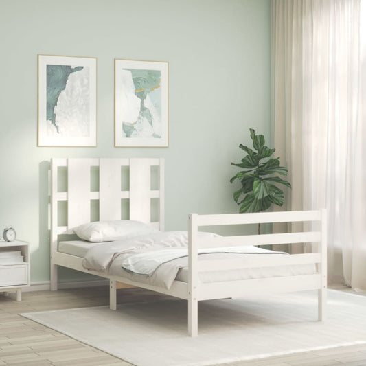 vidaXL Bed Frame without Mattress White Small Single Solid Wood