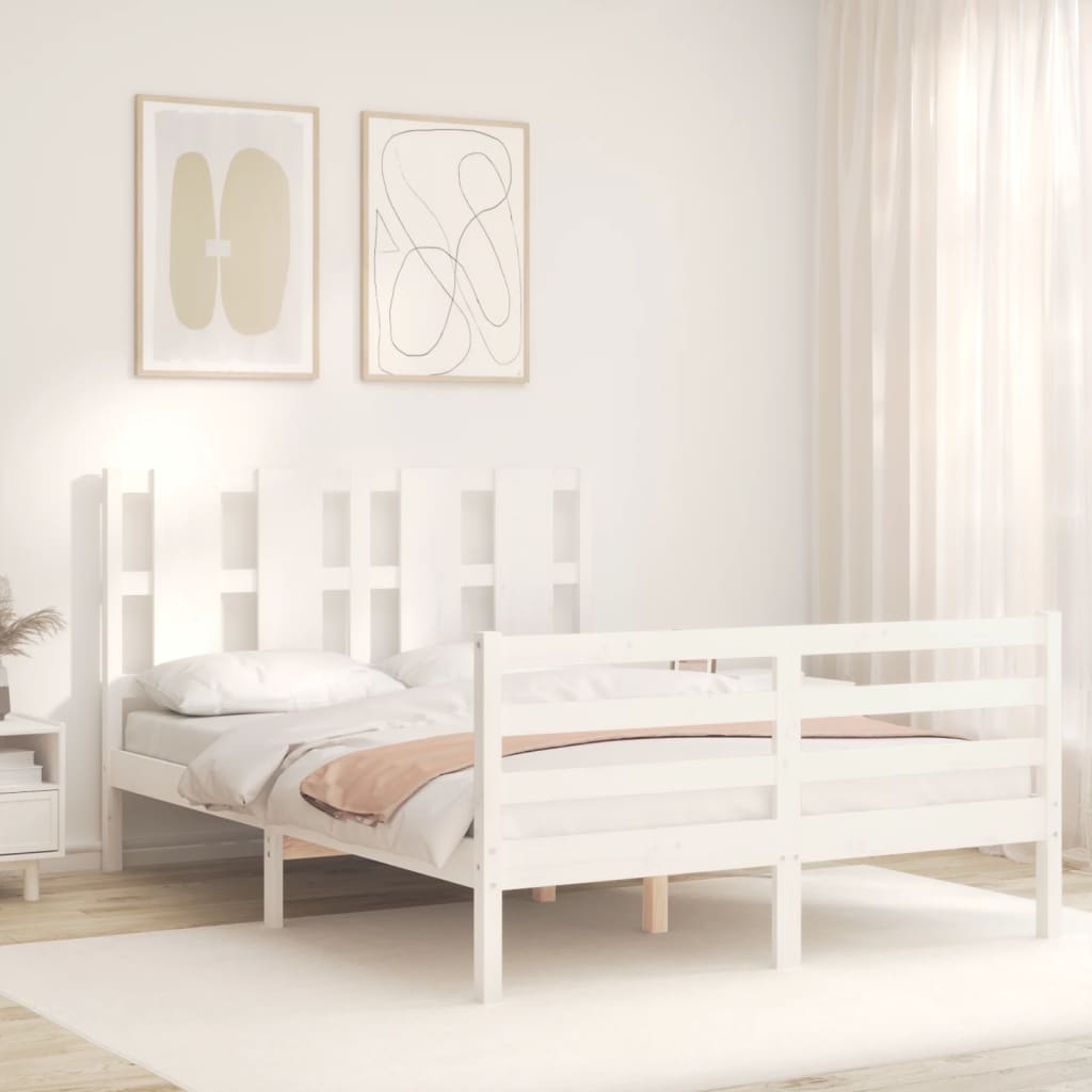 vidaXL Bed Frame without Mattress White Small Double Solid Wood