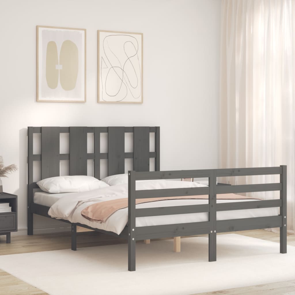 vidaXL Bed Frame without Mattress Grey 140x190 cm Solid Wood