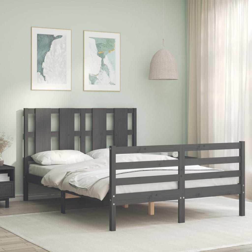 vidaXL Bed Frame without Mattress Grey 140x190 cm Solid Wood