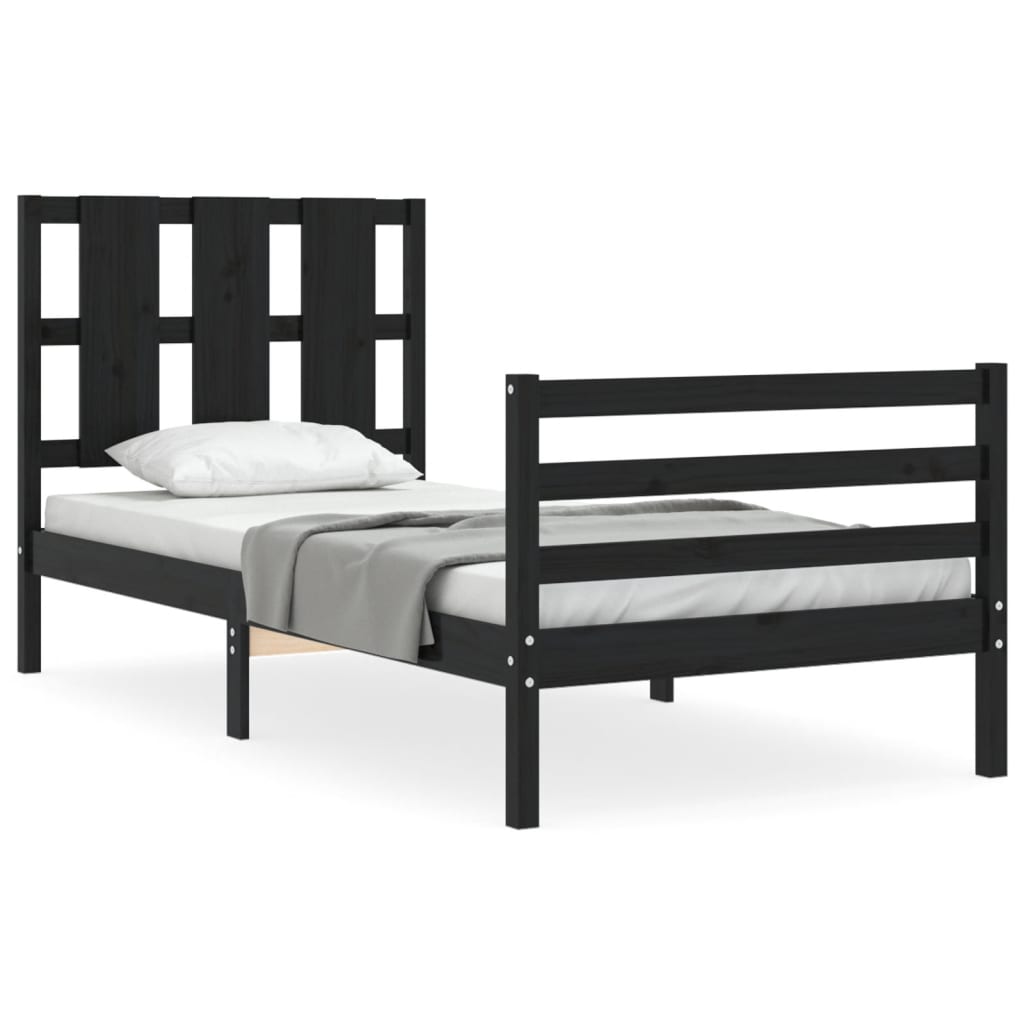 vidaXL Bed Frame without Mattress Black 90x200 cm Solid Wood