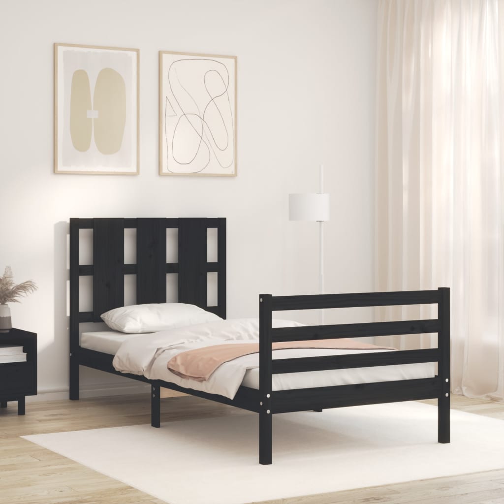 vidaXL Bed Frame without Mattress Black 90x200 cm Solid Wood