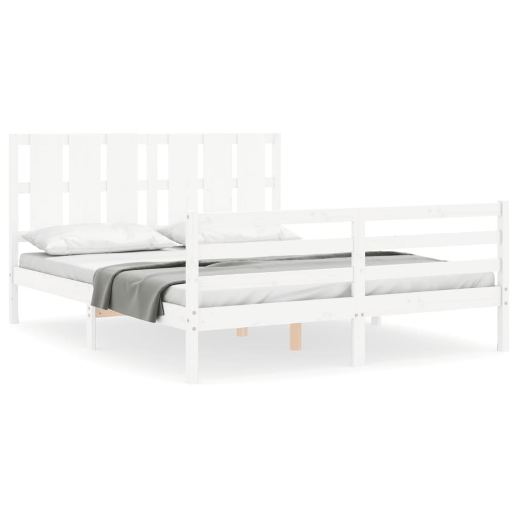 vidaXL Bed Frame without Mattress White King Size Solid Wood