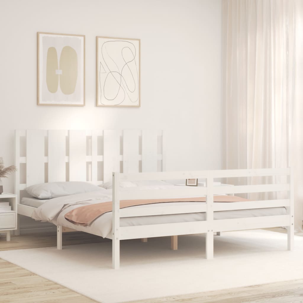 vidaXL Bed Frame without Mattress White King Size Solid Wood