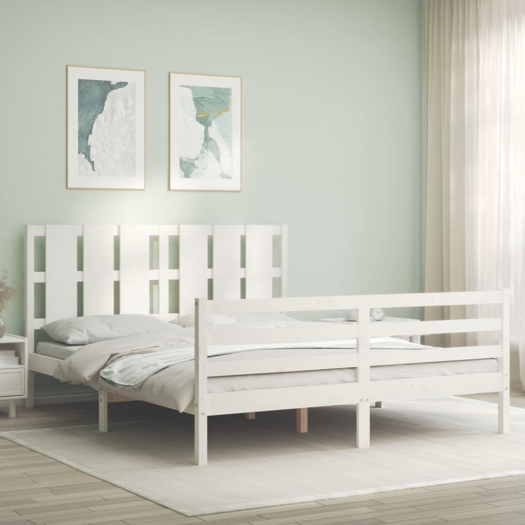 vidaXL Bed Frame without Mattress White King Size Solid Wood