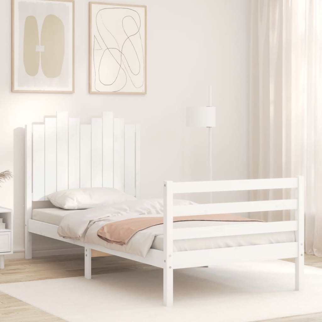 vidaXL Bed Frame without Mattress White Single Solid Wood