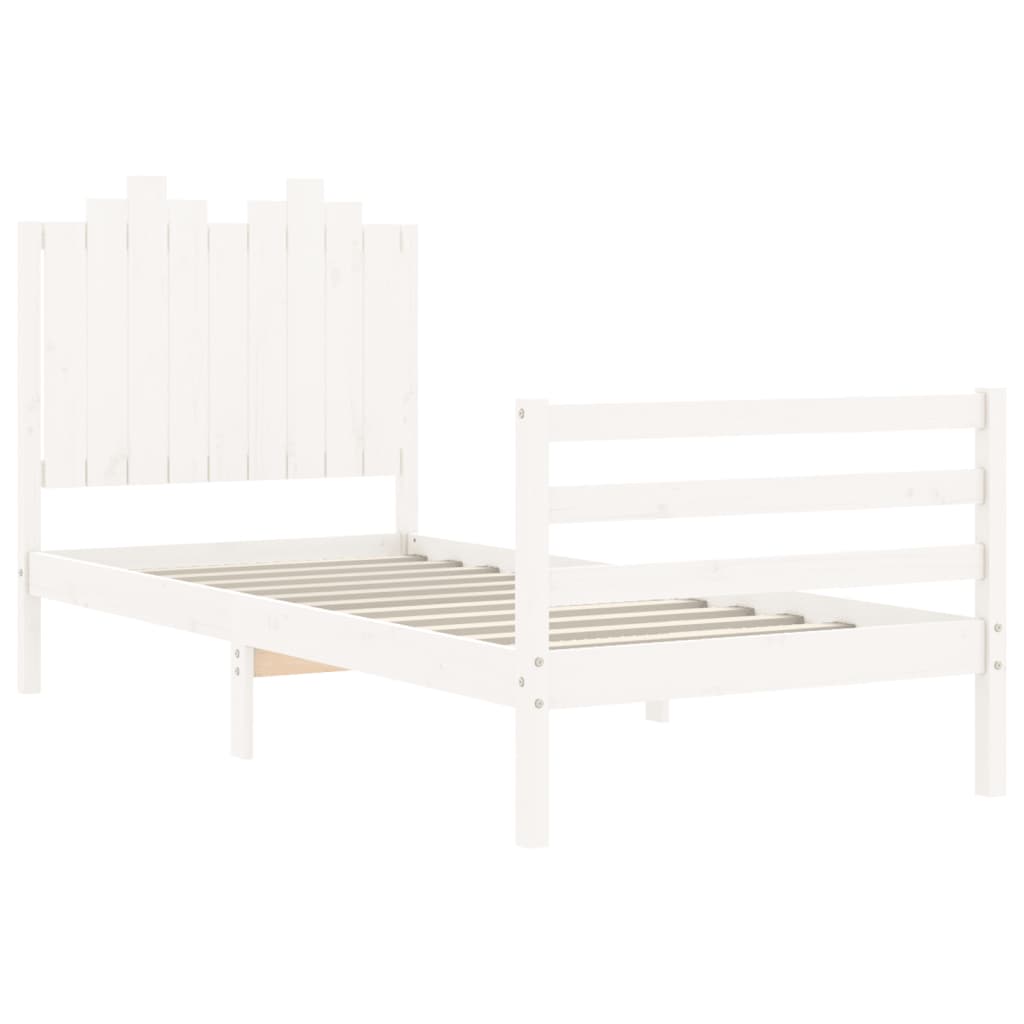 vidaXL Bed Frame without Mattress White Single Solid Wood