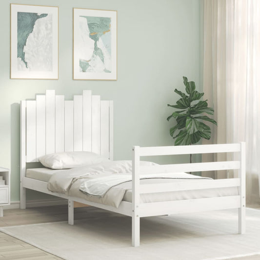 vidaXL Bed Frame without Mattress White Single Solid Wood