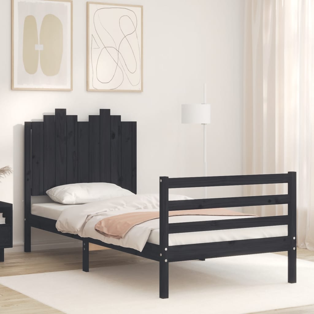 vidaXL Bed Frame without Mattress Black 90x200 cm Solid Wood