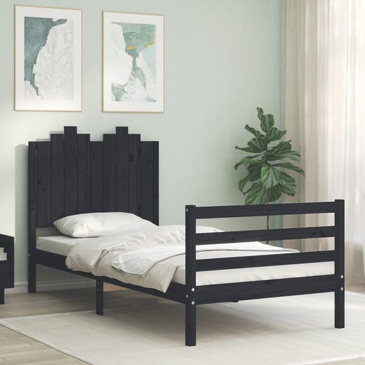 vidaXL Bed Frame without Mattress Black 90x200 cm Solid Wood