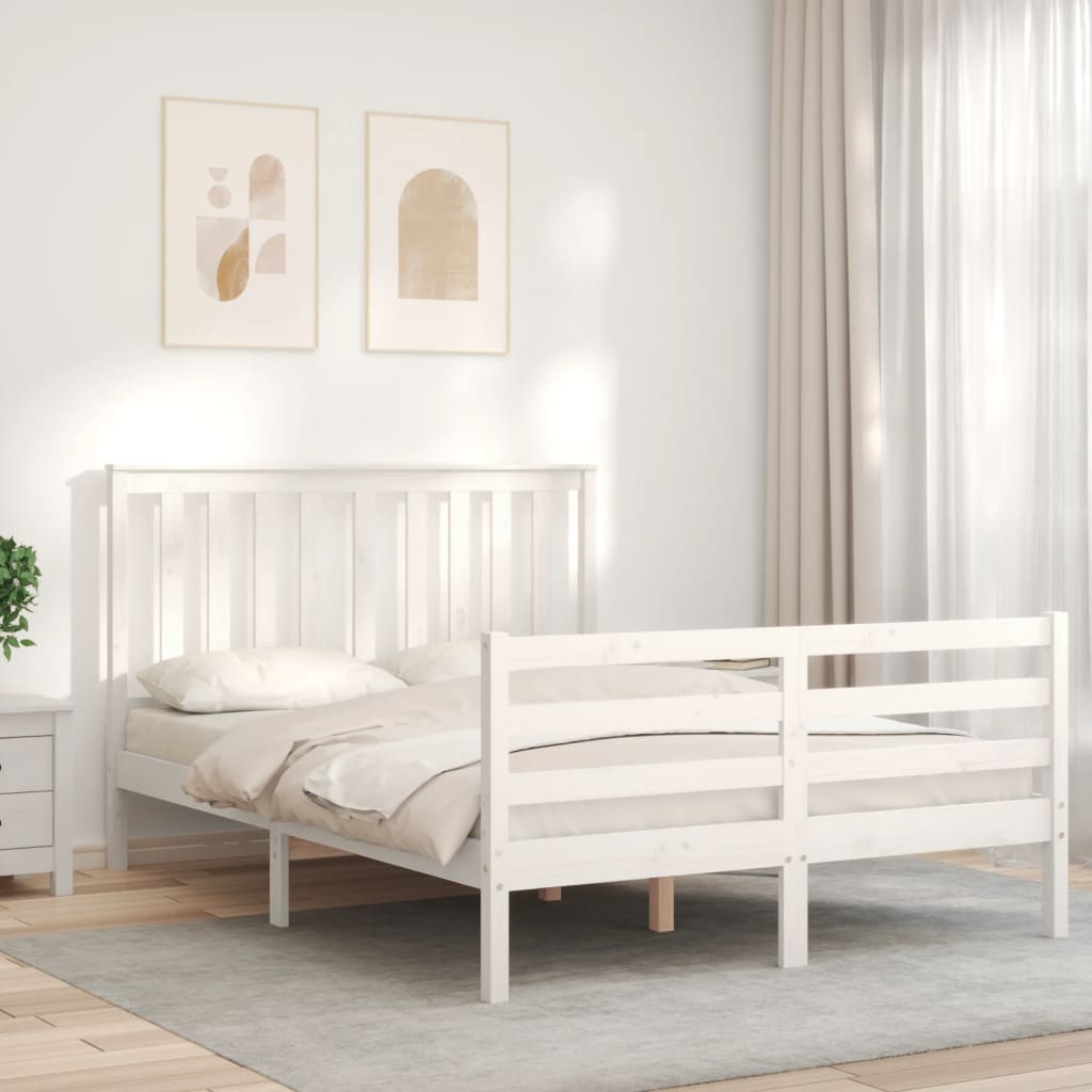 vidaXL Bed Frame without Mattress White Double Solid Wood