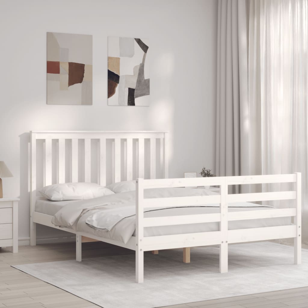 vidaXL Bed Frame without Mattress White Double Solid Wood