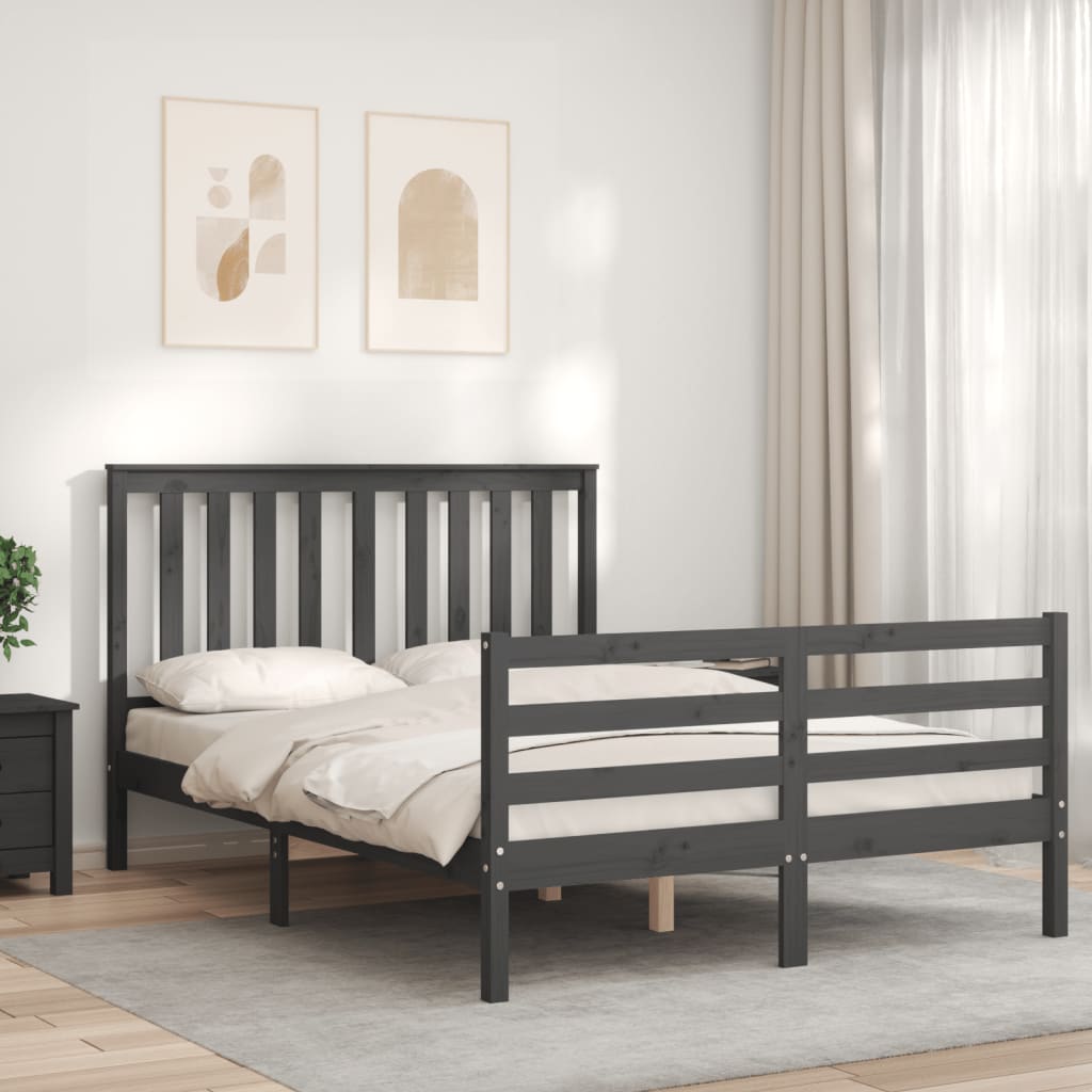 vidaXL Bed Frame without Mattress Grey 140x190 cm Solid Wood