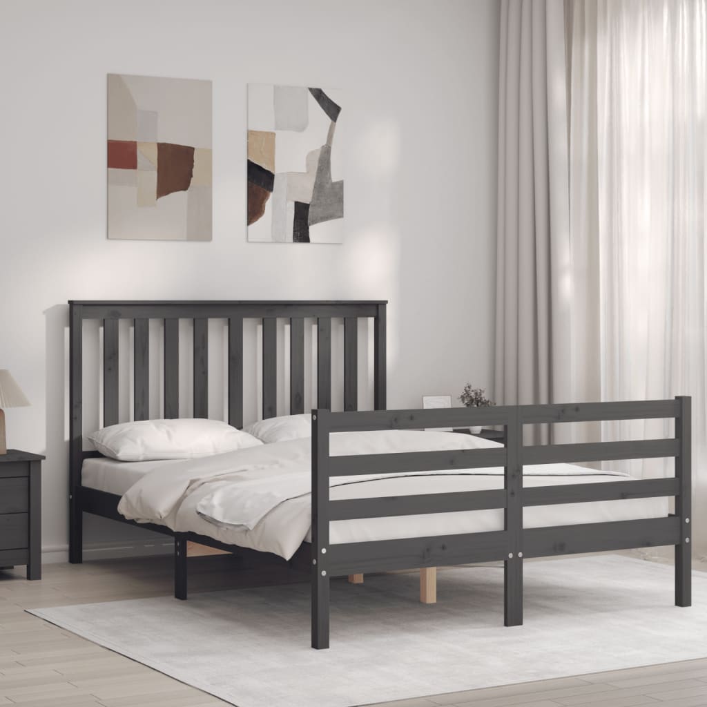 vidaXL Bed Frame without Mattress Grey 140x190 cm Solid Wood