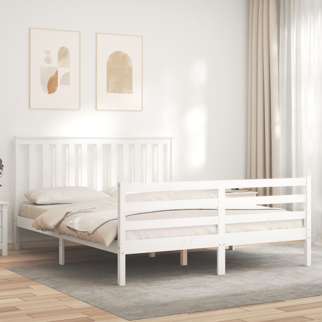 vidaXL Bed Frame without Mattress White King Size Solid Wood