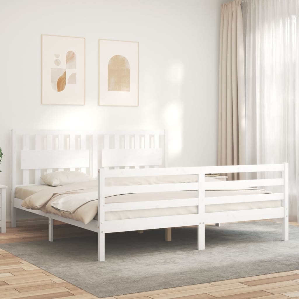 vidaXL Bed Frame without Mattress White Super King Size Solid Wood