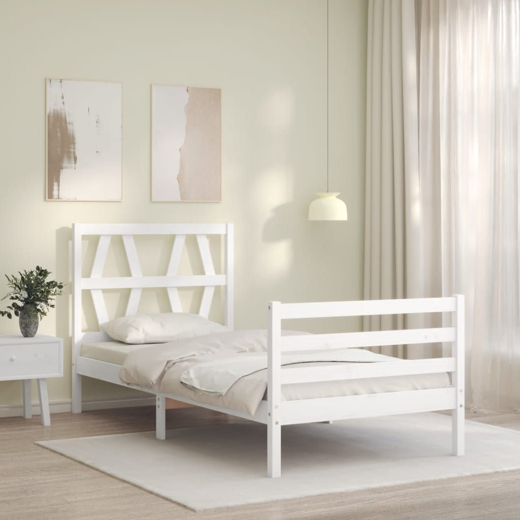 vidaXL Bed Frame without Mattress White Single Solid Wood