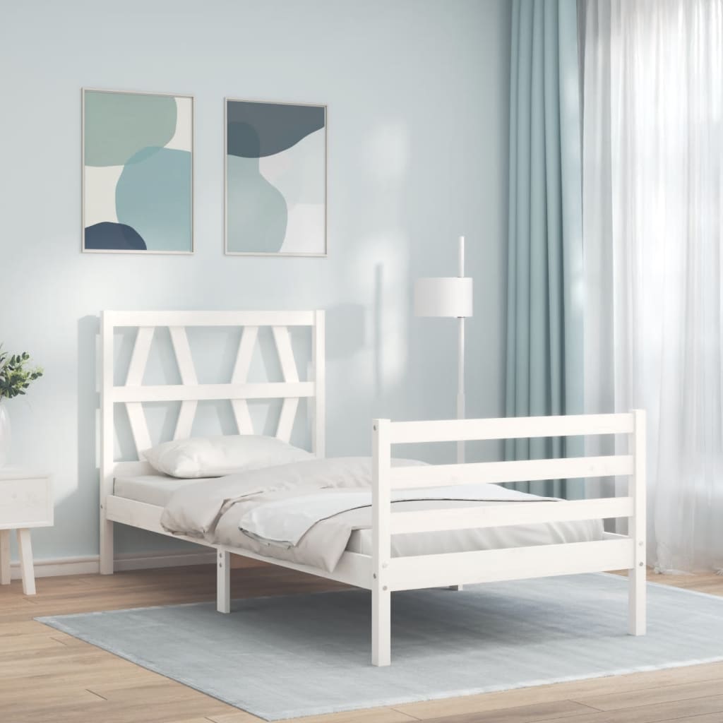 vidaXL Bed Frame without Mattress White Single Solid Wood