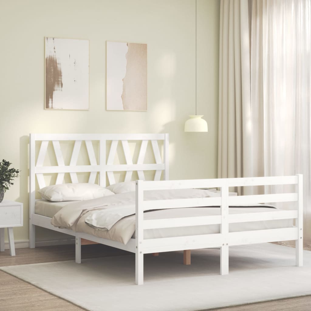 vidaXL Bed Frame without Mattress White Double Solid Wood