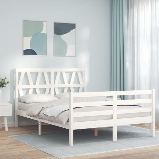 vidaXL Bed Frame without Mattress White Double Solid Wood