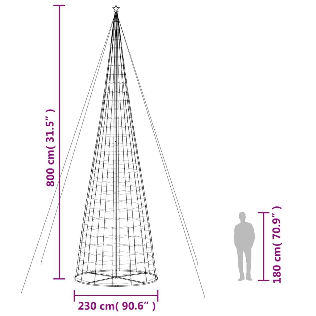 vidaXL Christmas Tree Light Cone 3020 LEDs Warm White 800 cm