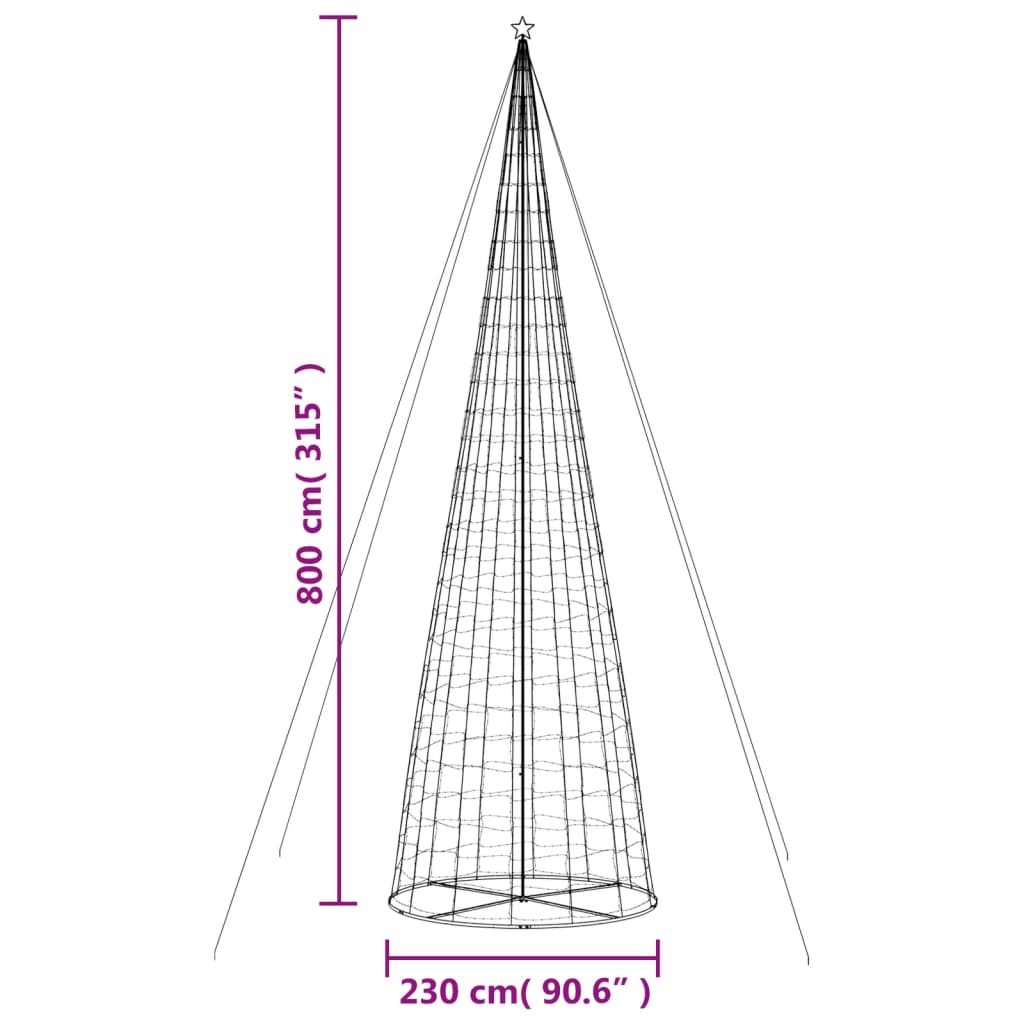 vidaXL Christmas Tree Light Cone 3020 LEDs Warm White 800 cm