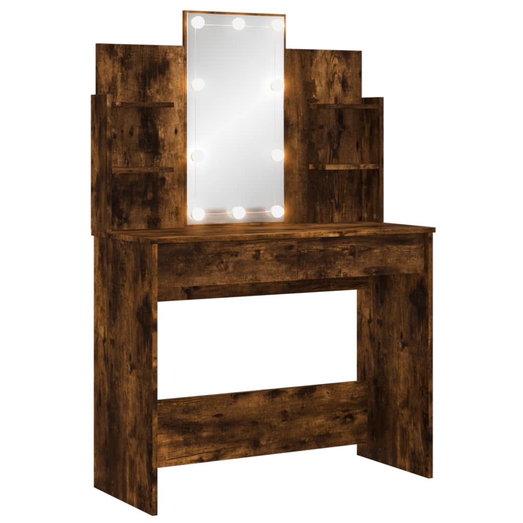 vidaXL Dressing Table with LED Lights Smoked Oak 96x40x142 cm