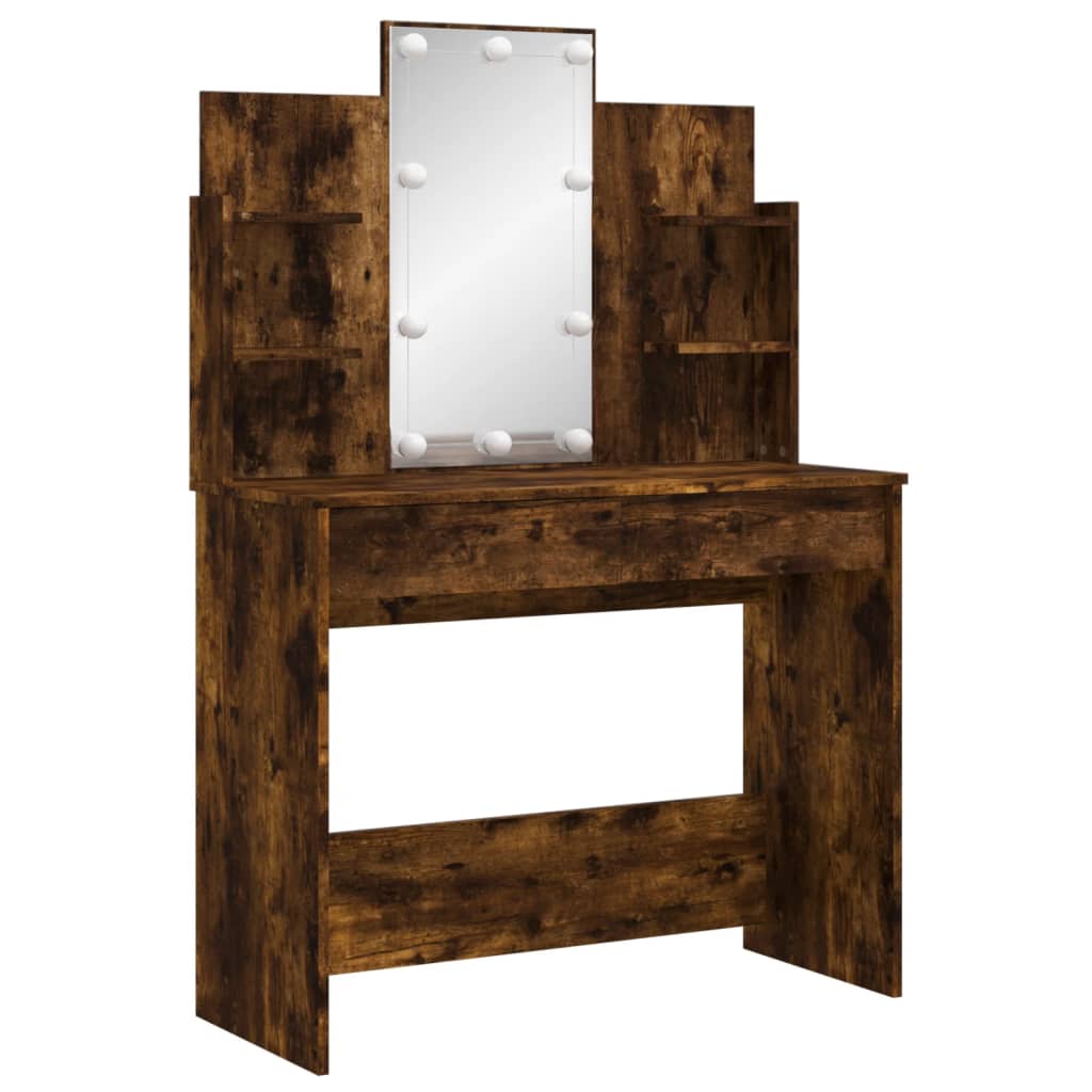 vidaXL Dressing Table with LED Lights Smoked Oak 96x40x142 cm