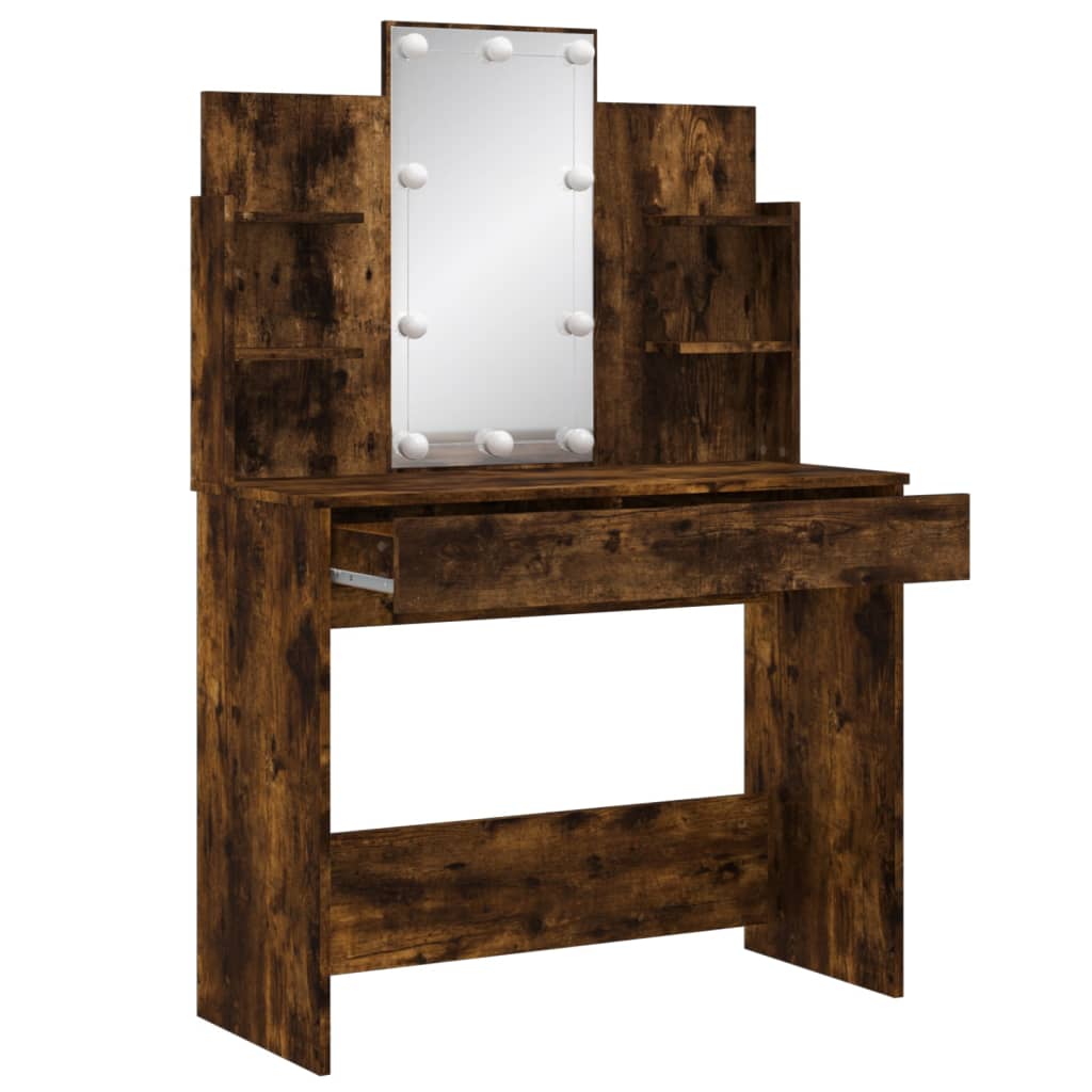 vidaXL Dressing Table with LED Lights Smoked Oak 96x40x142 cm