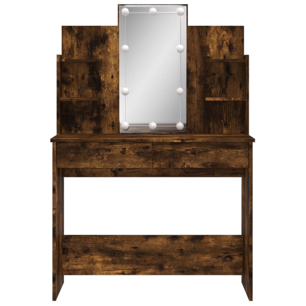 vidaXL Dressing Table with LED Lights Smoked Oak 96x40x142 cm