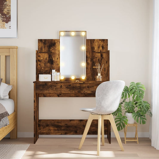 vidaXL Dressing Table with LED Lights Smoked Oak 96x40x142 cm